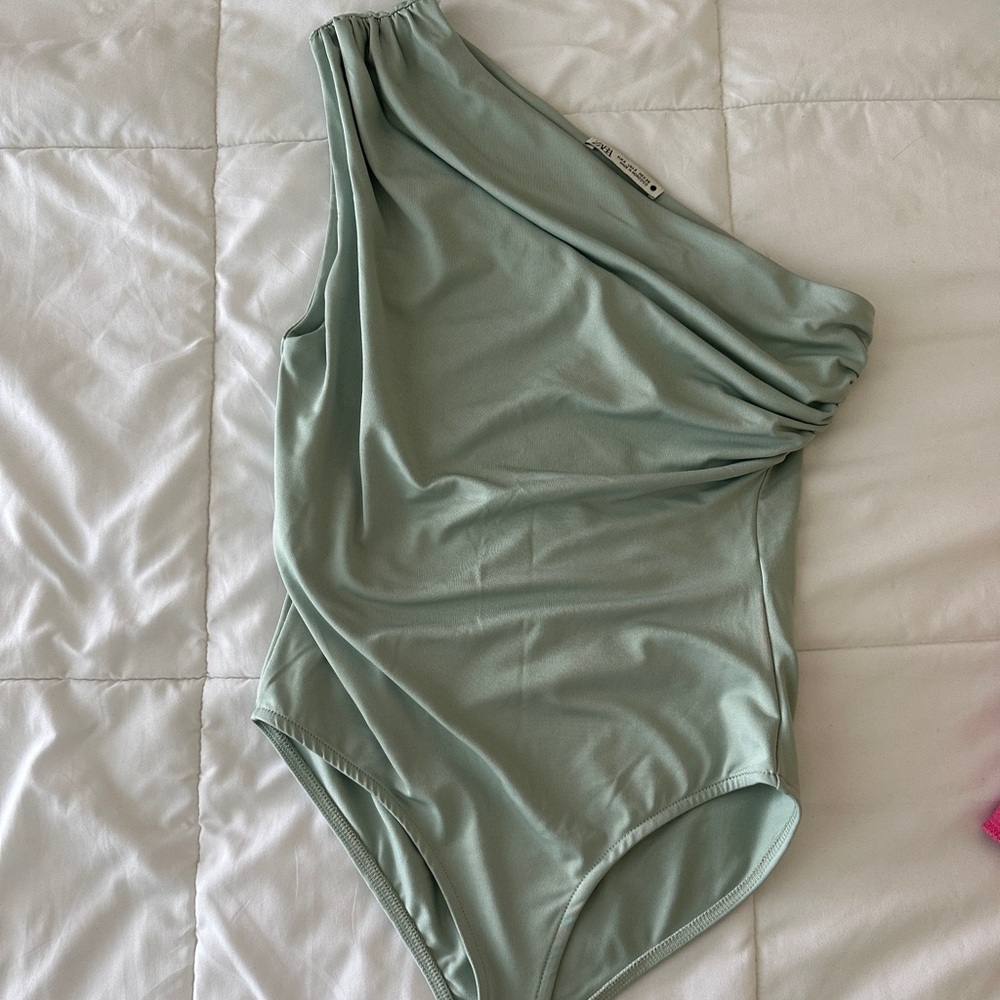 Mint green one shoulder bodysuit